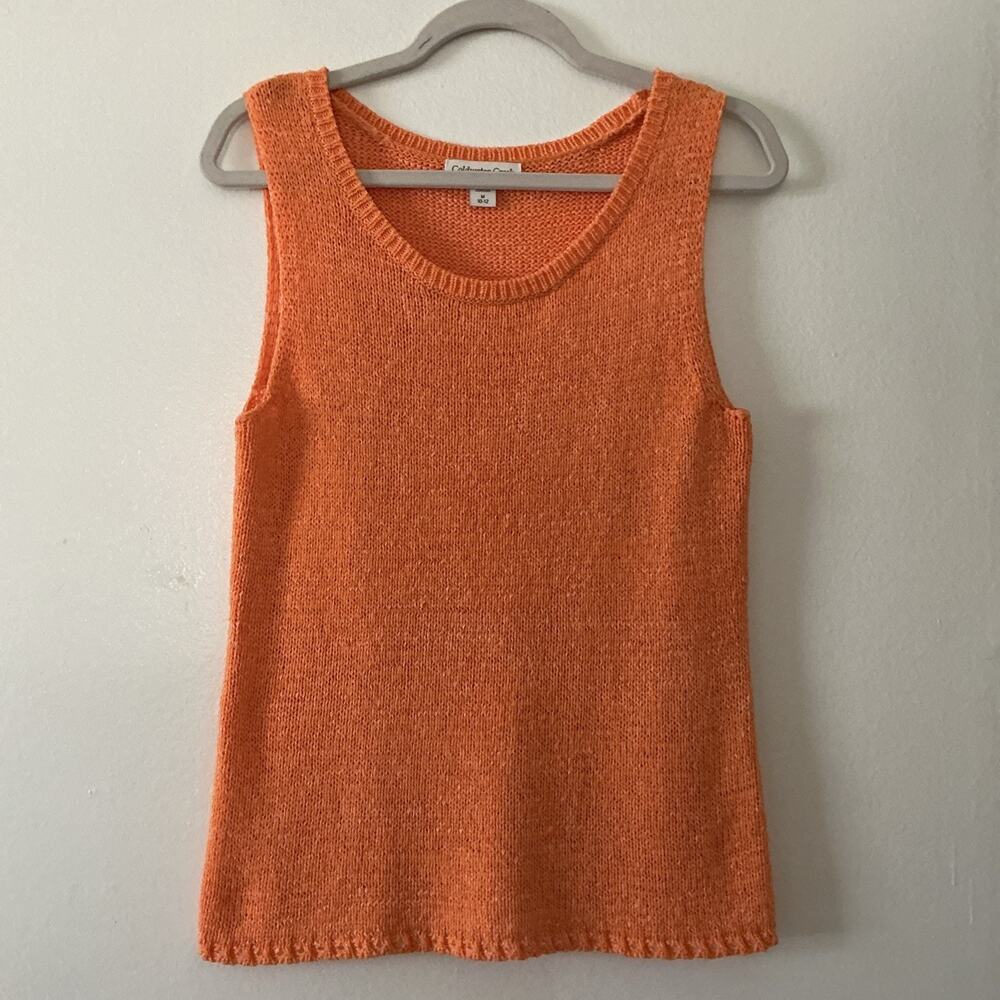 Coldwater Creek Size M 10/12 Sweater Tank Orange Sleeveless Cable Knit